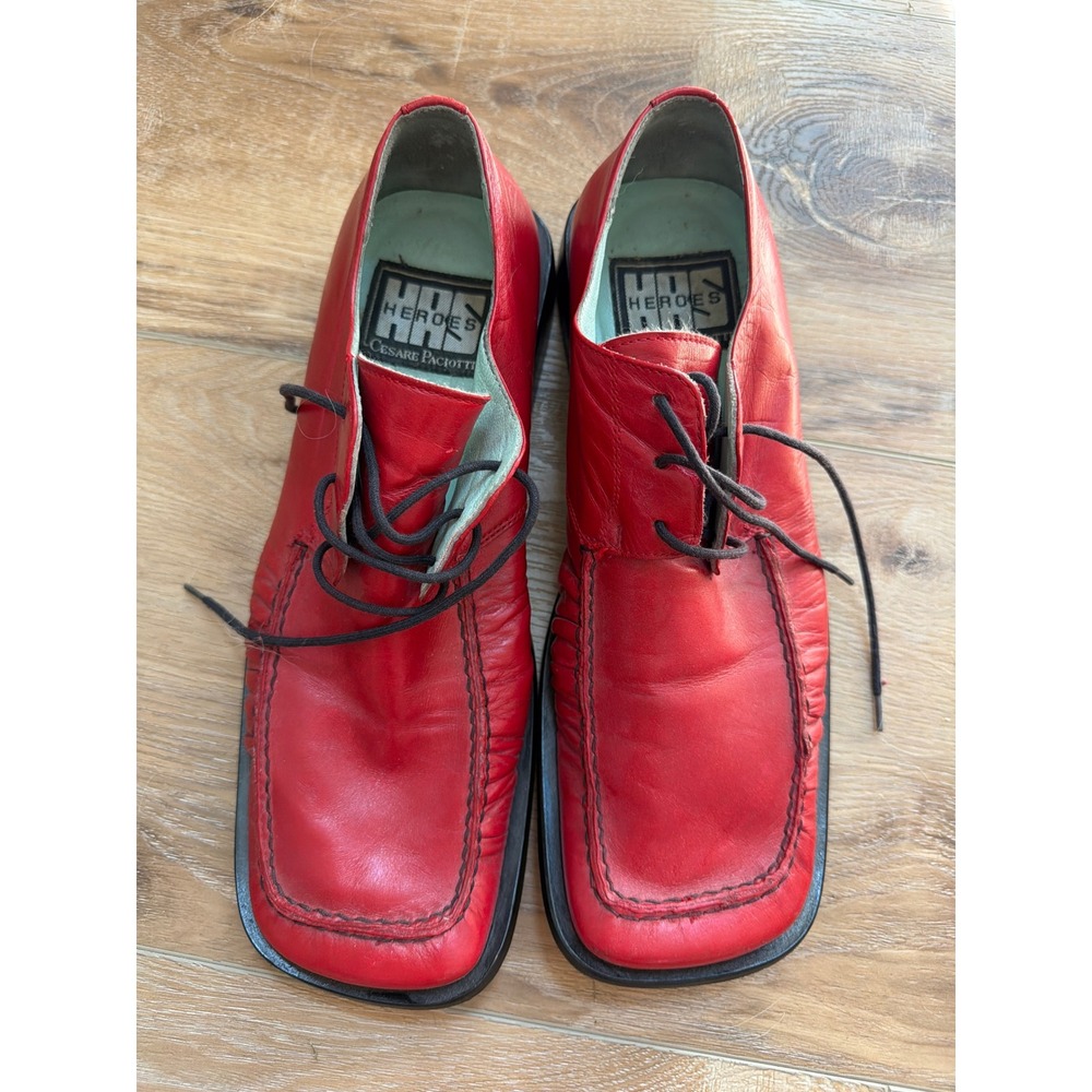Vtg Cesare Paciotti Heroes Oxford Shoes Mens 7.5 Italian Red Leather Square Toe